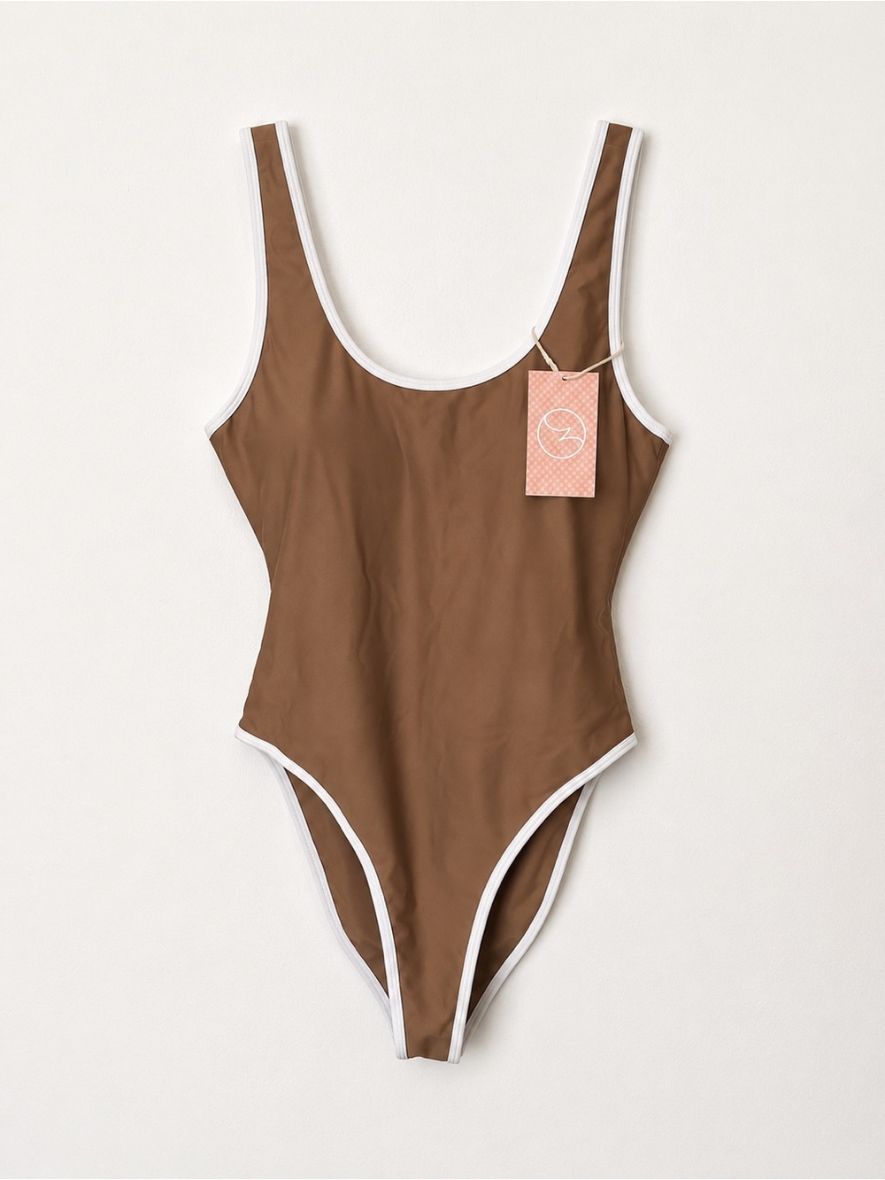 Nika Taupe & White Trim One-Piece Swimsuit XL NWT
